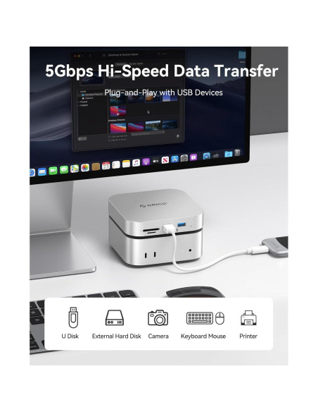 Hub ORICO MiniLink Mac Mini M4 8 en 1 USB 3.0 5Gbps