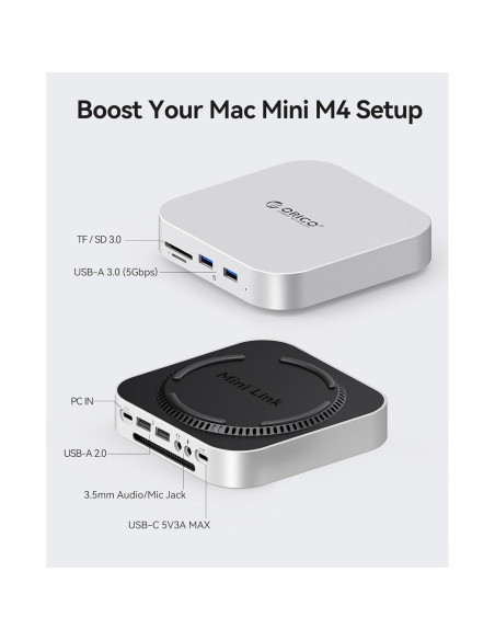 Hub ORICO MiniLink Mac Mini M4 8 en 1 USB 3.0 5Gbps