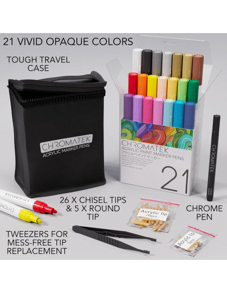 Marcadores de Pintura Acrílica CHROMATEK - 21 Colores Premium