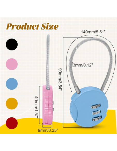 Paquete de 4 Candados de Combinación Bonsicoky 3 Dígitos