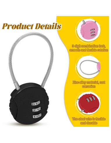 Paquete de 4 Candados de Combinación Bonsicoky 3 Dígitos