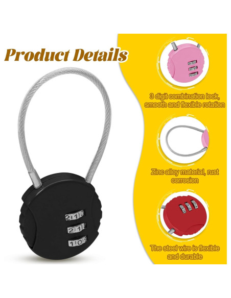 Paquete de 4 Candados de Combinación Bonsicoky 3 Dígitos