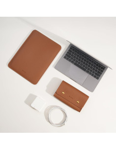 Funda de Laptop Yesmornsis 13" Cuero PU Acolchada Marrón 2