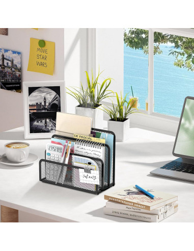 Organizador de Correo SUPEASY de Metal Negro con 3 Compartimentos