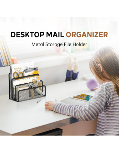 Organizador de Correo SUPEASY de Metal Negro con 3 Compartimentos