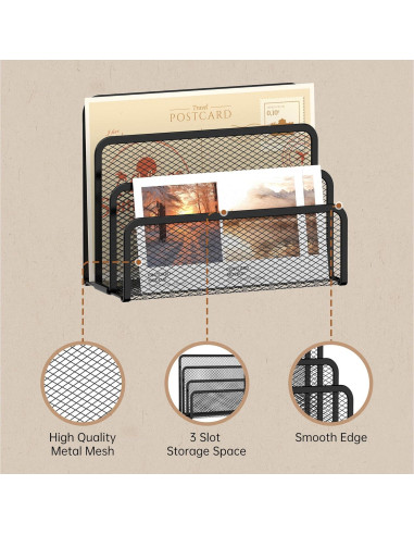 Organizador de Correo SUPEASY de Metal Negro con 3 Compartimentos