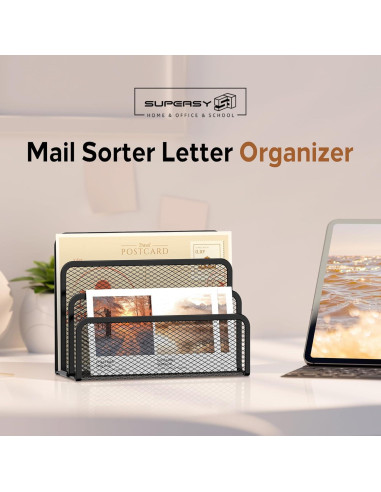 Organizador de Correo SUPEASY de Metal Negro con 3 Compartimentos