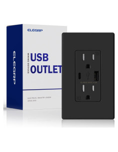 Cargador USB de pared ELEGRP 15A con puertos A y C negro