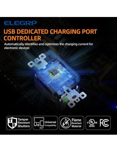 Cargador USB de pared ELEGRP 15A con puertos A y C negro