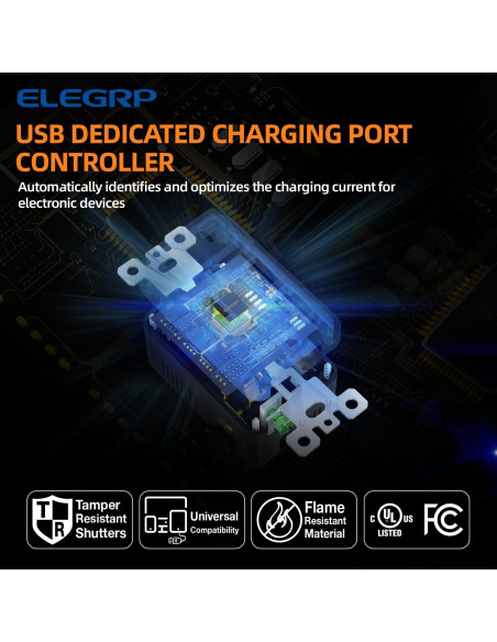 Cargador USB de pared ELEGRP 15A con puertos A y C negro