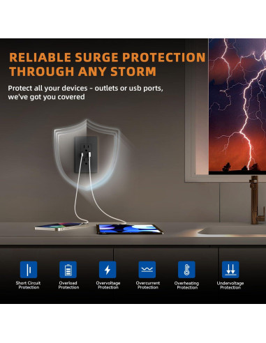 Cargador USB de pared ELEGRP 15A con puertos A y C negro