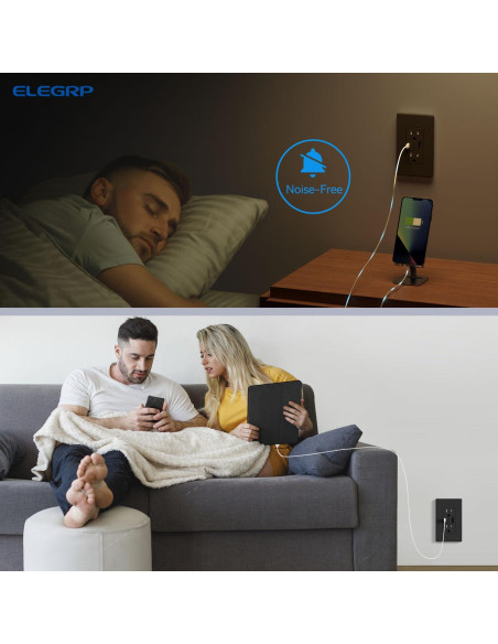 Cargador USB de pared ELEGRP 15A con puertos A y C negro