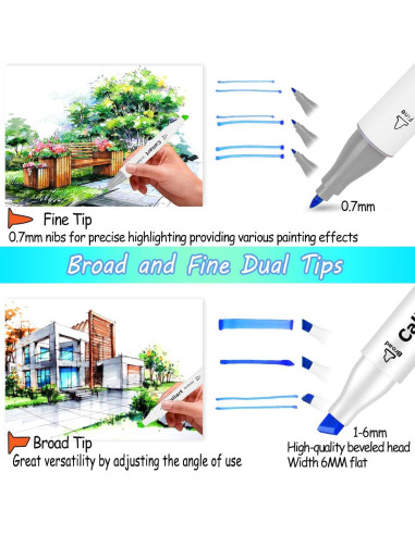 Marcadores Caliart 121 Colores Doble Punta a Base de Alcohol