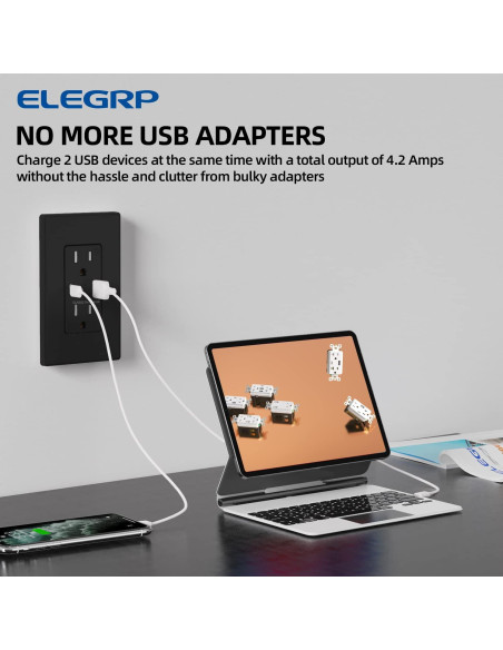 Cargador USB de pared ELEGRP 15A con puertos A y C negro
