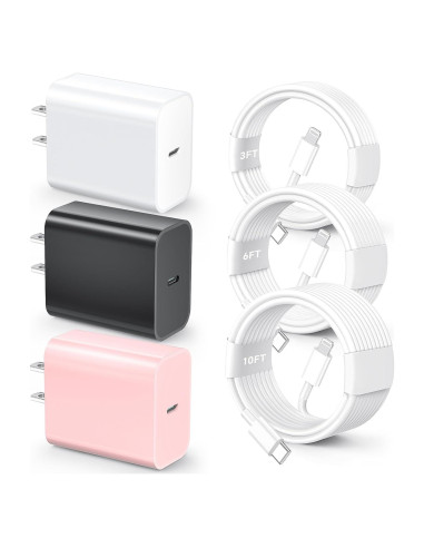 Cargador Rápido 20W MFi para iPhone 14/13/12/11 - Paquete de 3