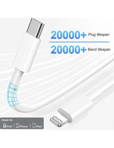 Cargador Rápido 20W MFi para iPhone 14/13/12/11 - Paquete de 3