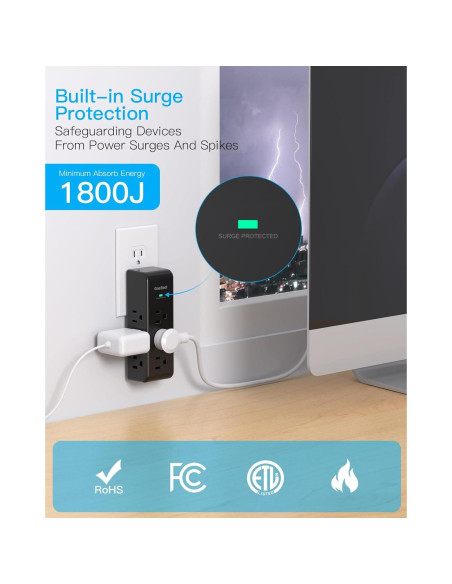 Extensor de Enchufe 9 Salidas One Beat con Protección 1800J Extensor de Enchufe 9 Salidas One Beat con Protección 1800J