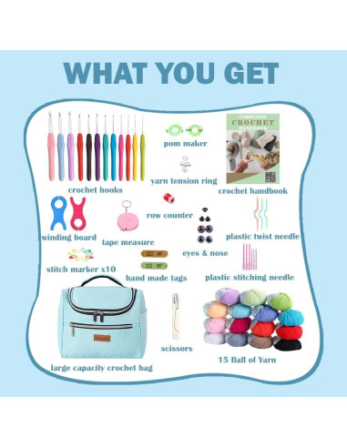 Kit de Crochet Lewhoo para Principiantes con 62 Piezas y Hilo