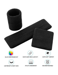Conjunto Diadema y Muñequera Deportiva FACATH Algodón Negro 2