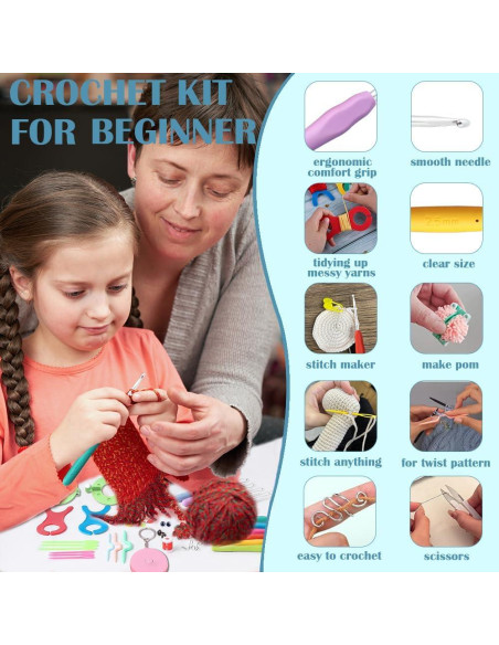 Kit de Crochet Lewhoo para Principiantes con 62 Piezas y Hilo