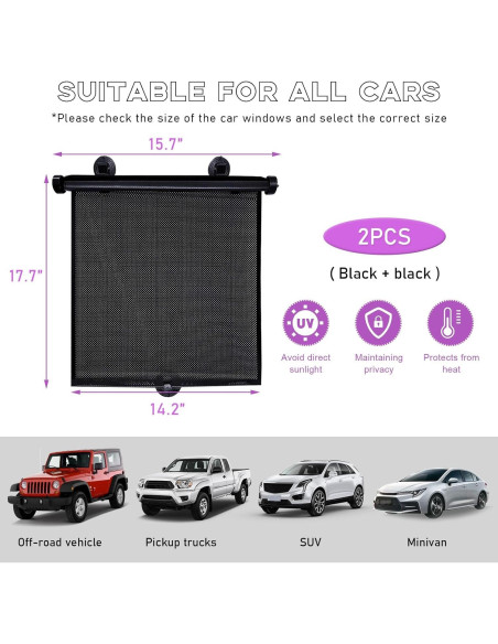 Cortina Solar para Ventana Lateral de Auto Povtii 39.6x45.2cm 2PCS