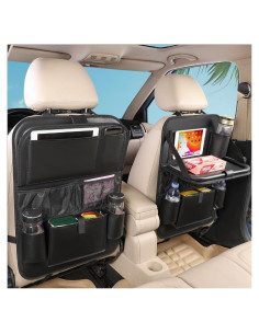 Organizador de Asiento Trasero de Coche MONKONAR - Cuero PU, 9 Bolsillos, Bandeja Plegable