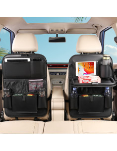 Organizador de Asiento Trasero de Coche MONKONAR - Cuero PU, 9 Bolsillos, Bandeja Plegable 2