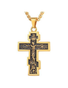 Colgante Cruz Ortodoxa Rusa U7 en Acero Inoxidable 18K