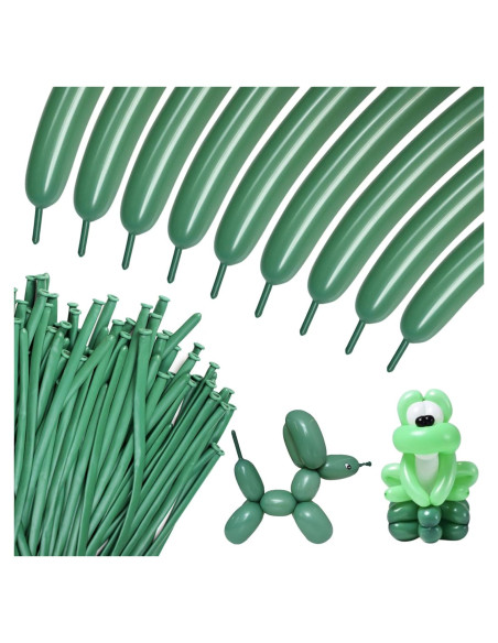 100 Globos Largos Verde Salvia 260Q para Modelado de Animales