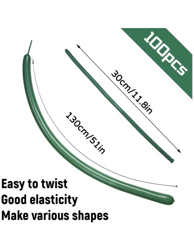 100 Globos Largos Verde Salvia 260Q para Modelado de Animales