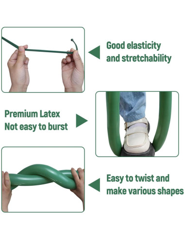 100 Globos Largos Verde Salvia 260Q para Modelado de Animales