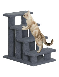 Rascador para Gatos PawHut 4 Pasos Alfombrado Gris 63.5 cm