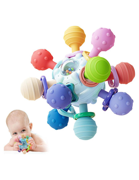 Juguete Sensorial Montessori Bebés Azul - Mordedor y Sonajero