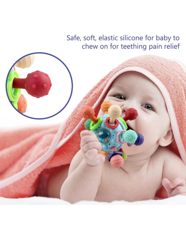 Juguete Sensorial Montessori Bebés Azul - Mordedor y Sonajero