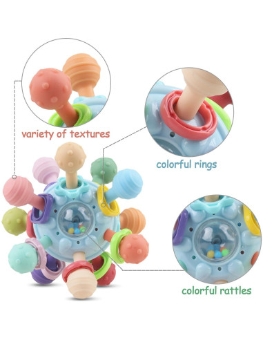 Juguete Sensorial Montessori Bebés Azul - Mordedor y Sonajero