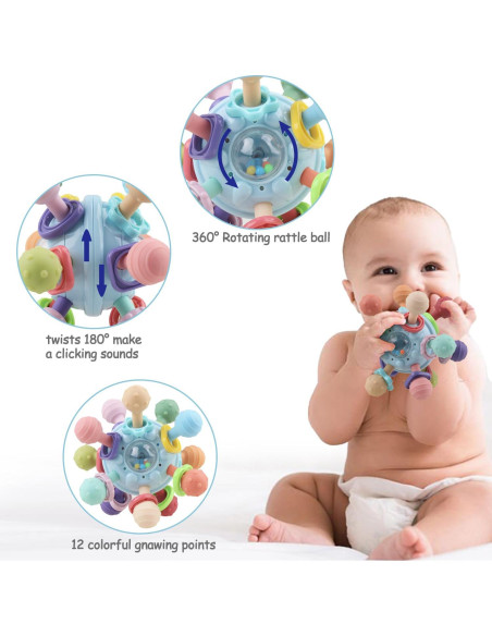 Juguete Sensorial Montessori Bebés Azul - Mordedor y Sonajero