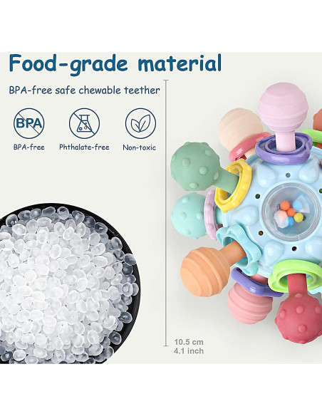 Juguete Sensorial Montessori Bebés Azul - Mordedor y Sonajero