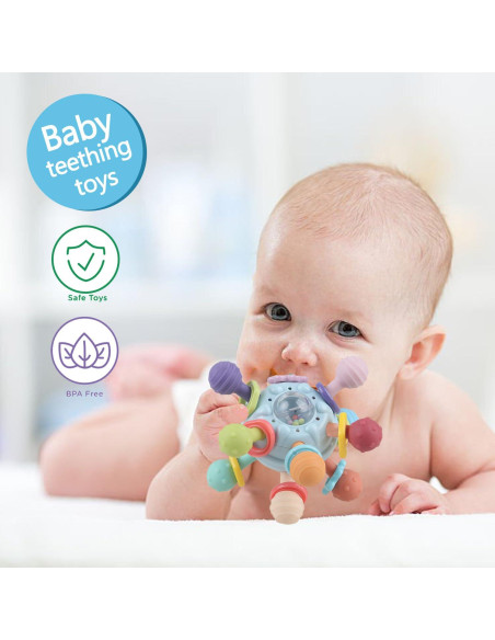 Juguete Sensorial Montessori Bebés Azul - Mordedor y Sonajero