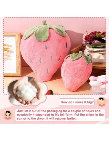 Almohadas de Fresa de Peluche Juexica 2 Pcs 40x25 cm Rosa