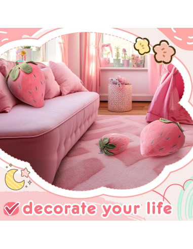 Almohadas de Fresa de Peluche Juexica 2 Pcs 40x25 cm Rosa