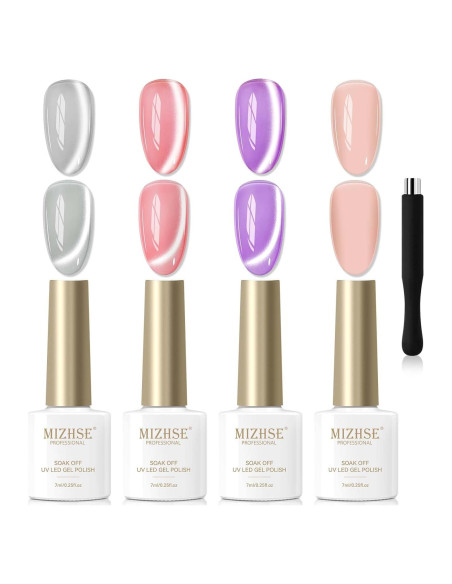 Set de Esmalte de Uñas Gel Ojo de Gato MIZHSE 4 Colores 7ml