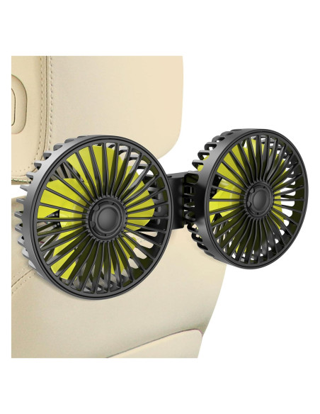 Ventilador de Coche USB Wowok Doble Cabeza 3 Velocidades 360
