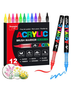 Marcadores de Pintura Acrílica Guangna, Set de 12 Colores, Punta Cepillo