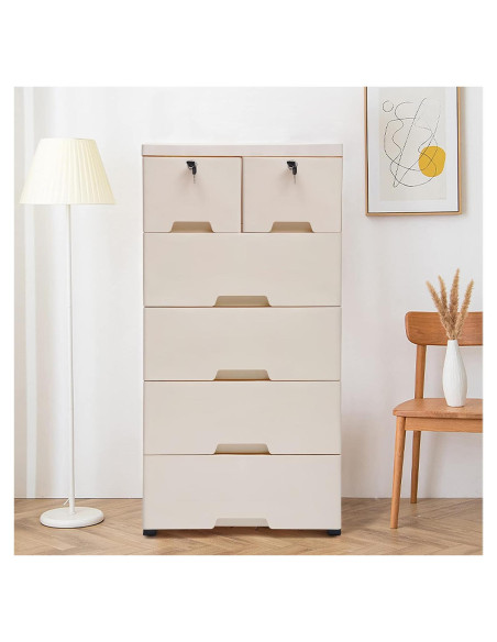 Cómoda de Cajones de Plástico FONSOLUM 5 Niveles Beige