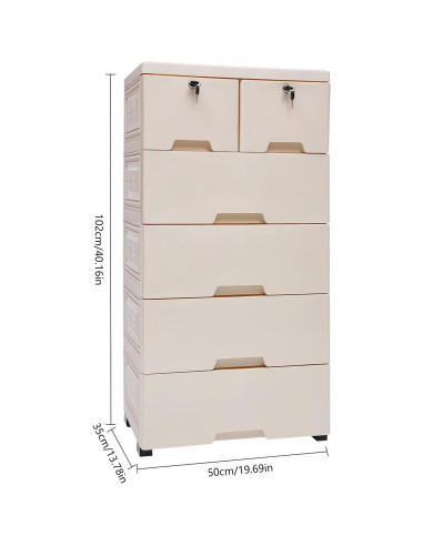 Cómoda de Cajones de Plástico FONSOLUM 5 Niveles Beige