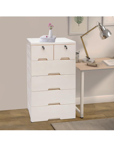 Cómoda de Cajones de Plástico FONSOLUM 5 Niveles Beige