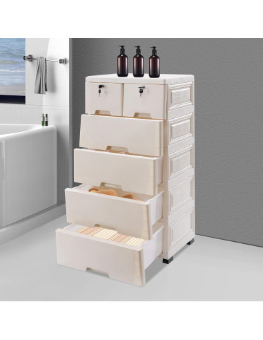 Cómoda de Cajones de Plástico FONSOLUM 5 Niveles Beige