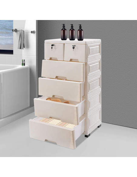 Cómoda de Cajones de Plástico FONSOLUM 5 Niveles Beige