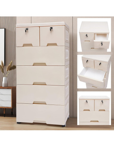 Cómoda de Cajones de Plástico FONSOLUM 5 Niveles Beige