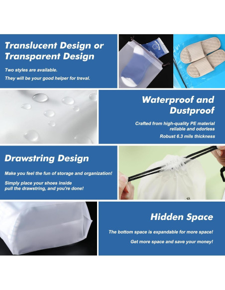 50 Bolsas Translucidas para Zapatos GcFoir 40 x 30 cm Impermeables